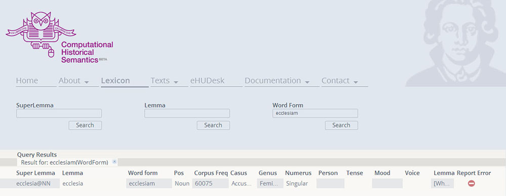 Fig. 1. The lexicon search mask on www.compshistsem.org: searching a Word Form.