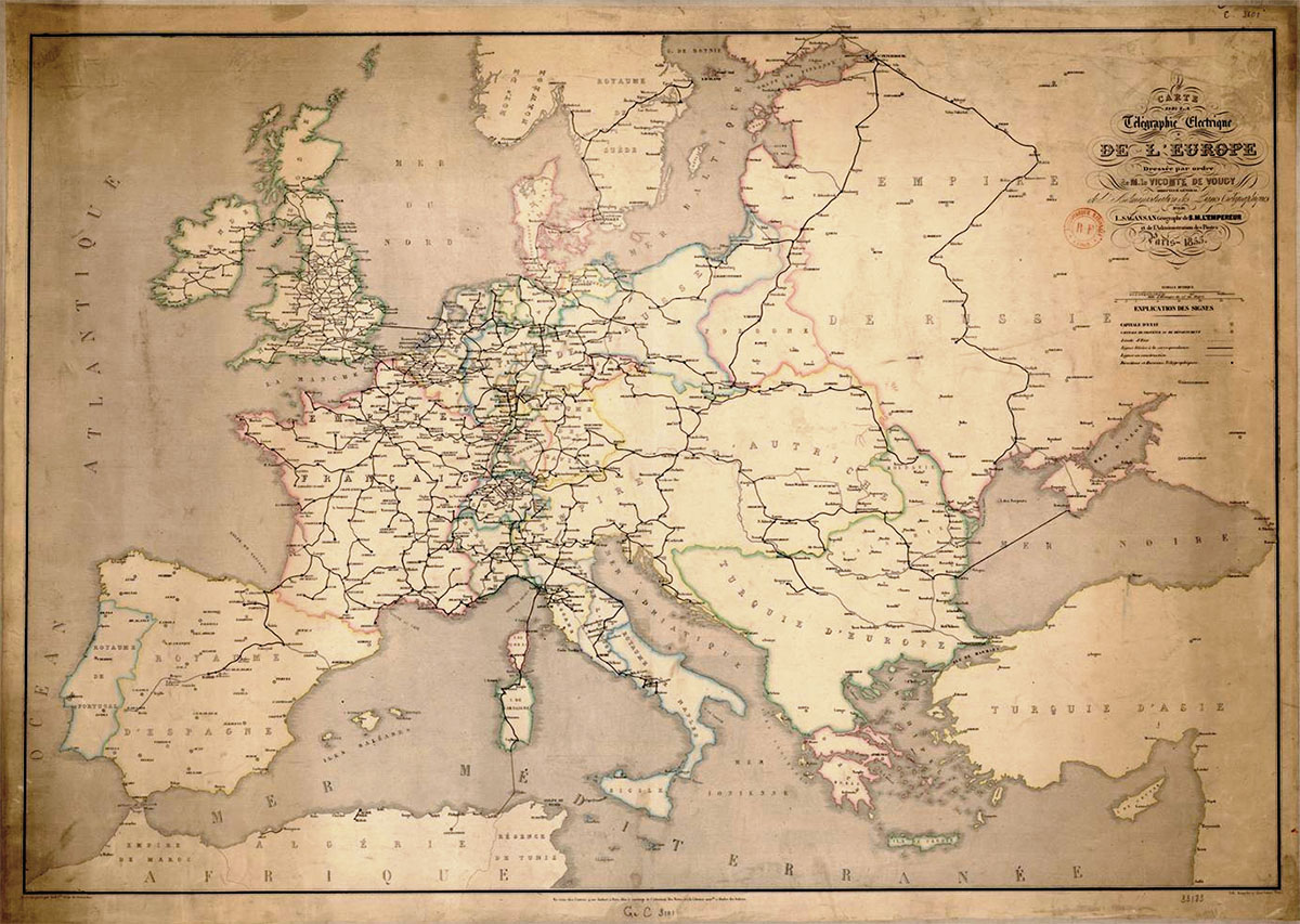 La rete telegrafica europea nel 1875