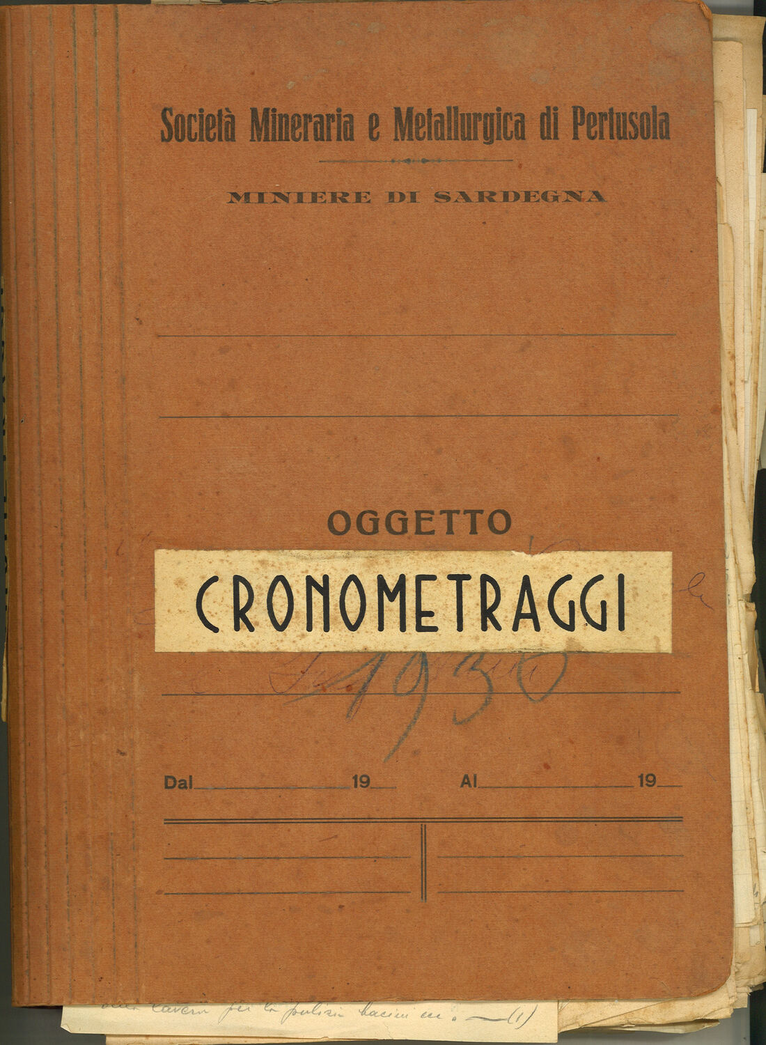 Cronometraggi – Fondo Pertusola, serie Bedaux Cottimi, 1930