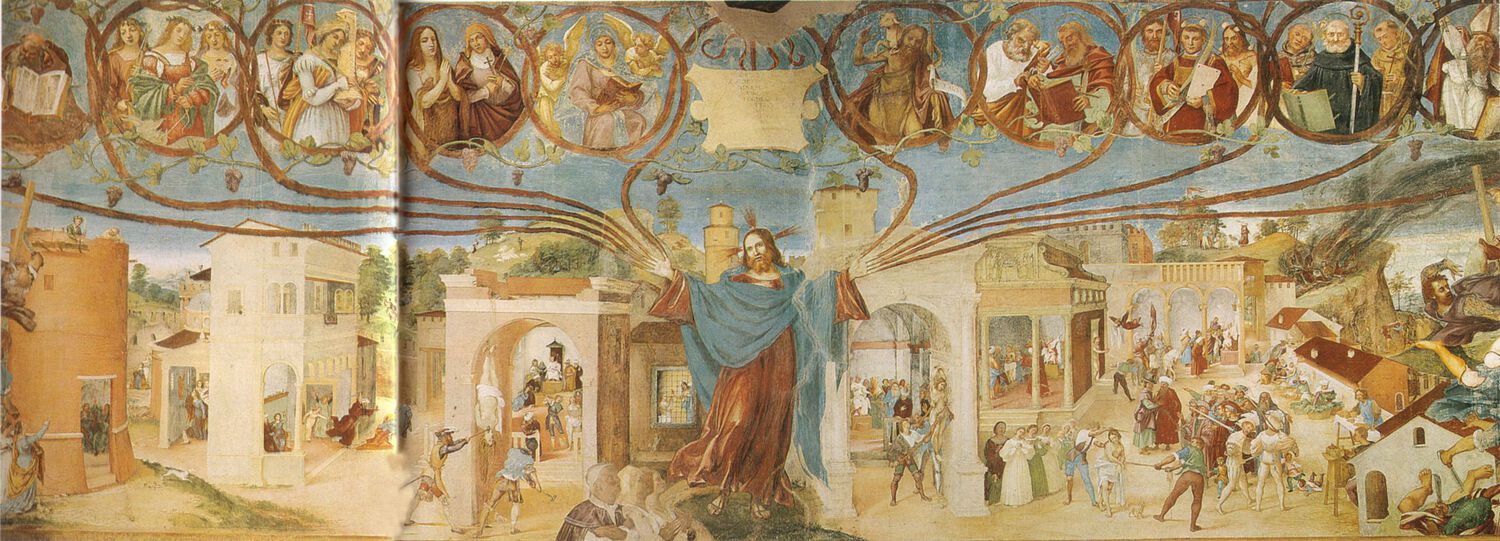 Lorenzo Lotto, Il Cristo-vite e Storie di Santa Barbara, 1524. Trescore Balneario, Cappella Suardi