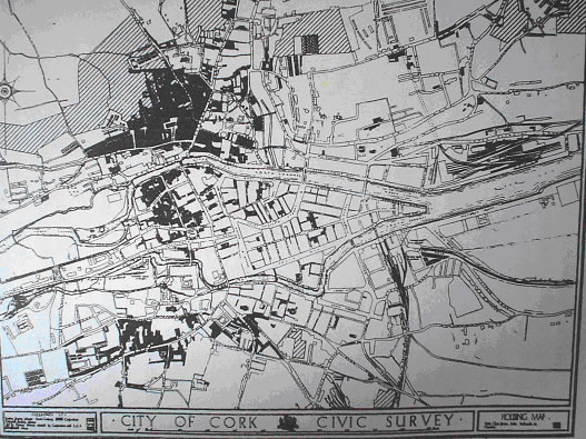 Aree degradate evidenziate dal Civic Survey. Da Cork Corp, Cork: A Civic Survey, 1926, 12-13