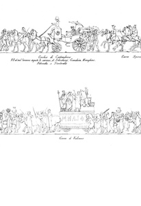 Figura 2. Disegno del Corteo carnevalesco predisposto da Anacleto Guadagnini.