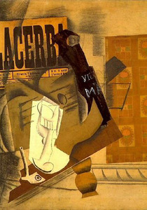 Pablo Picasso, Pipe, verre, journal, guitare, bouteille de vieux marc (‘Lacerba’), 1914, Fondazione Solomon R. Guggenheim – Collezione Peggy Guggenheim, Venezia.